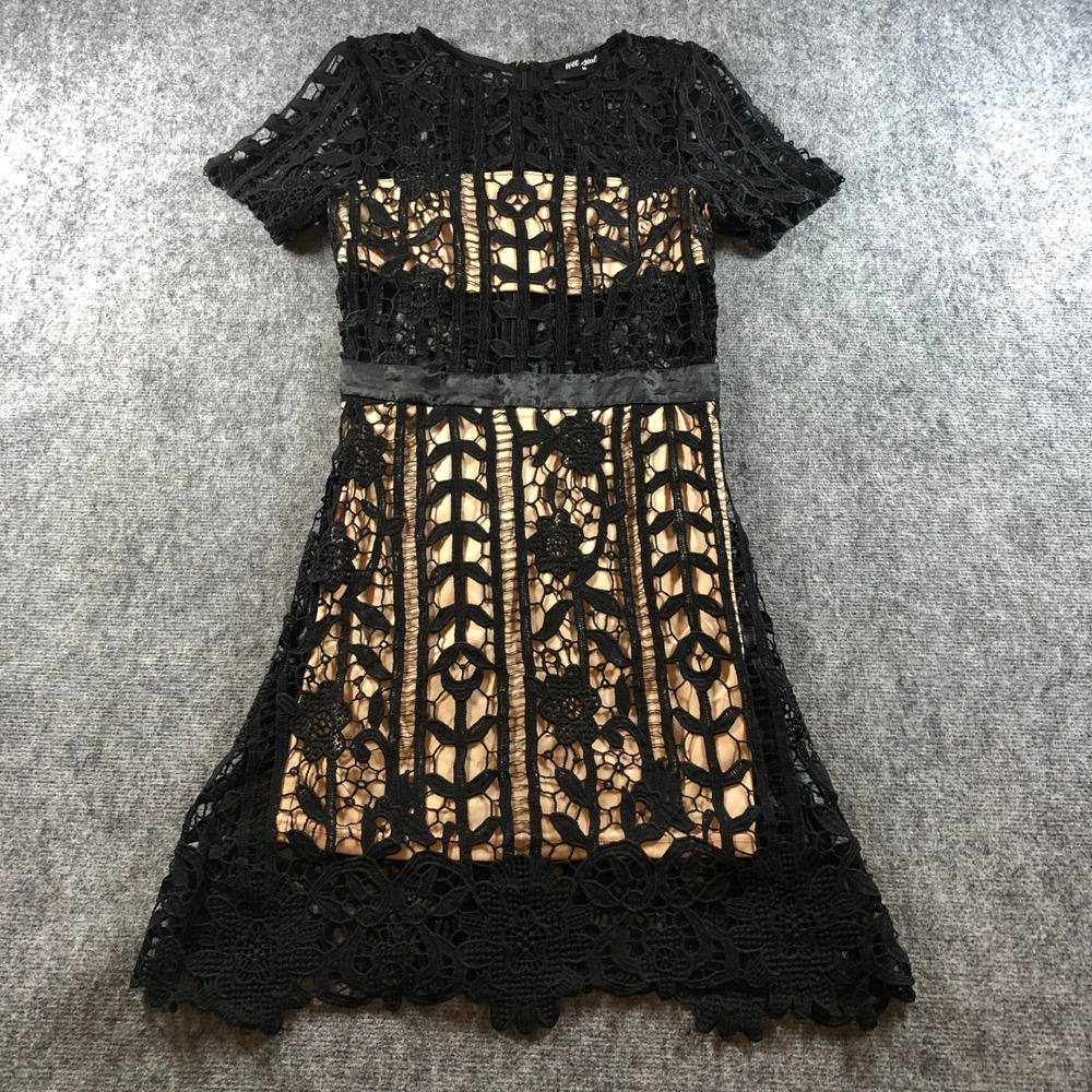 Wet Seal Black Lace Overlay Dress Medium Nude‎ Beige Lining Party Cocktail